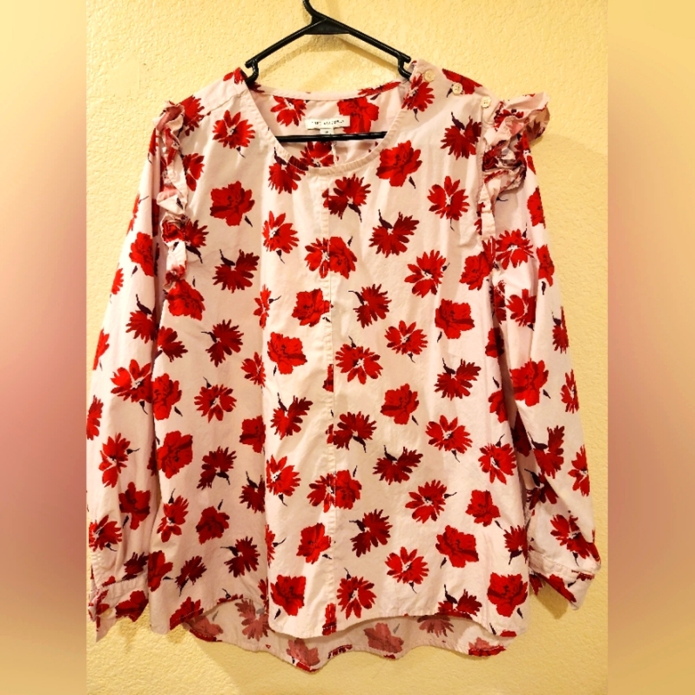 Floral Red and White Women's Top